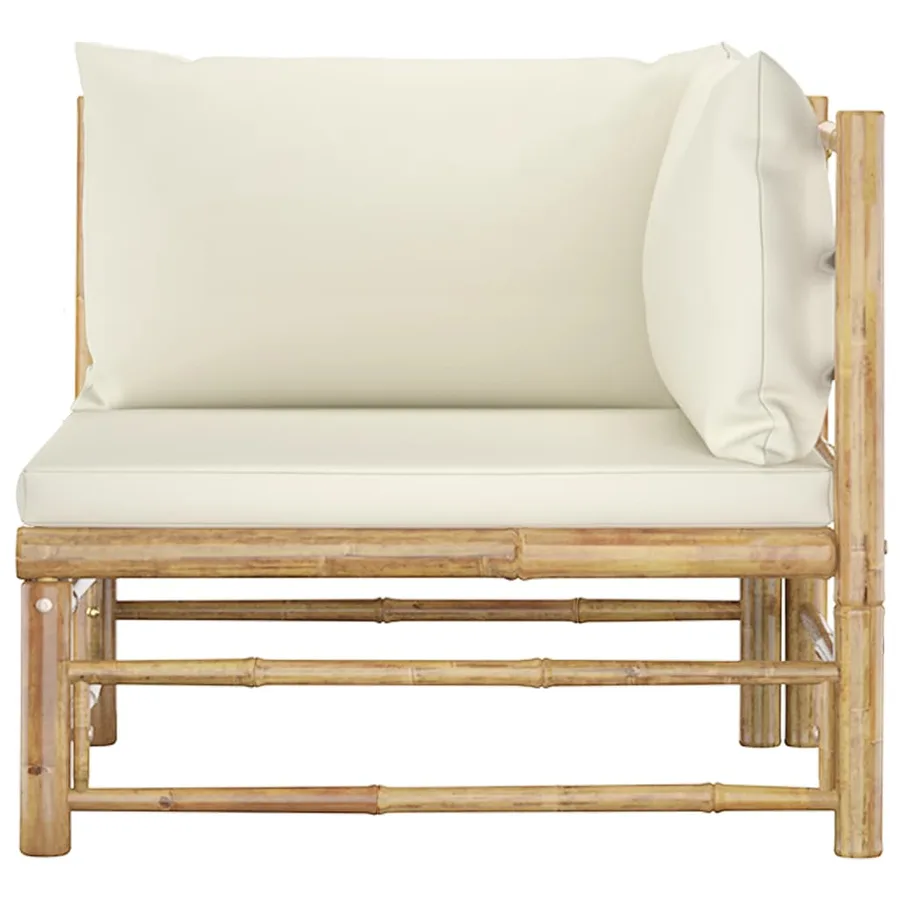 Salon de jardin 2 pcs avec coussins blanc crème bambou - 4