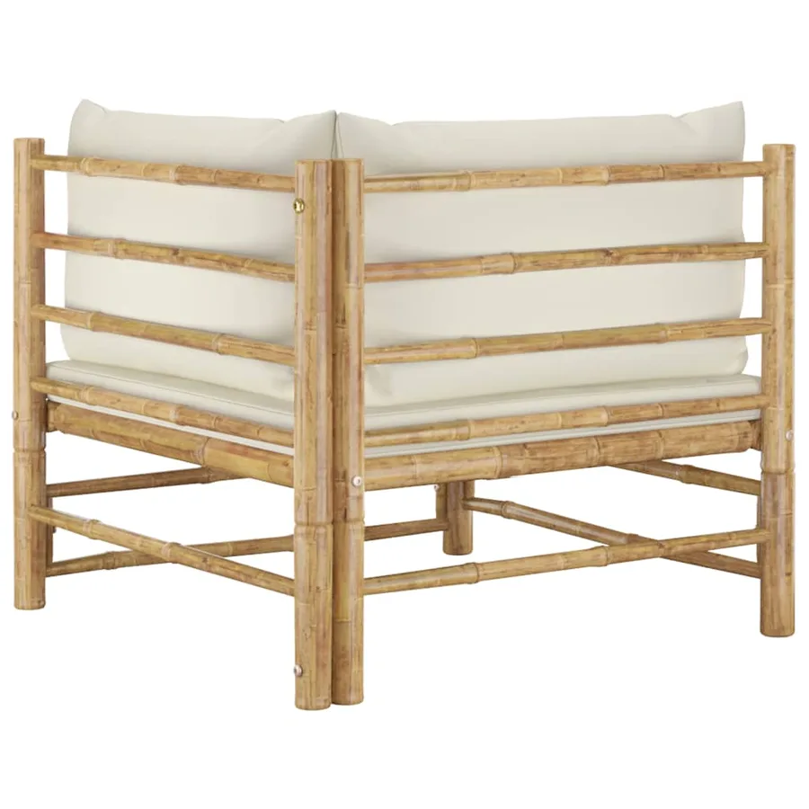 Salon de jardin 2 pcs avec coussins blanc crème bambou - 5