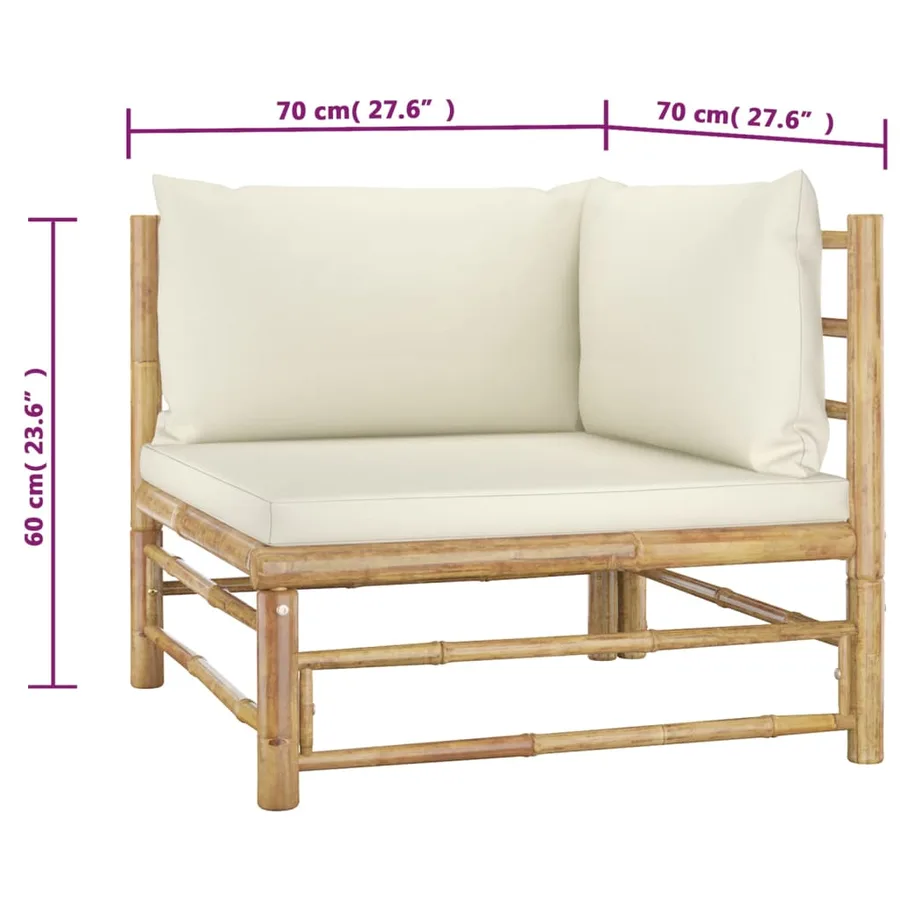 Salon de jardin 2 pcs avec coussins blanc crème bambou - 7
