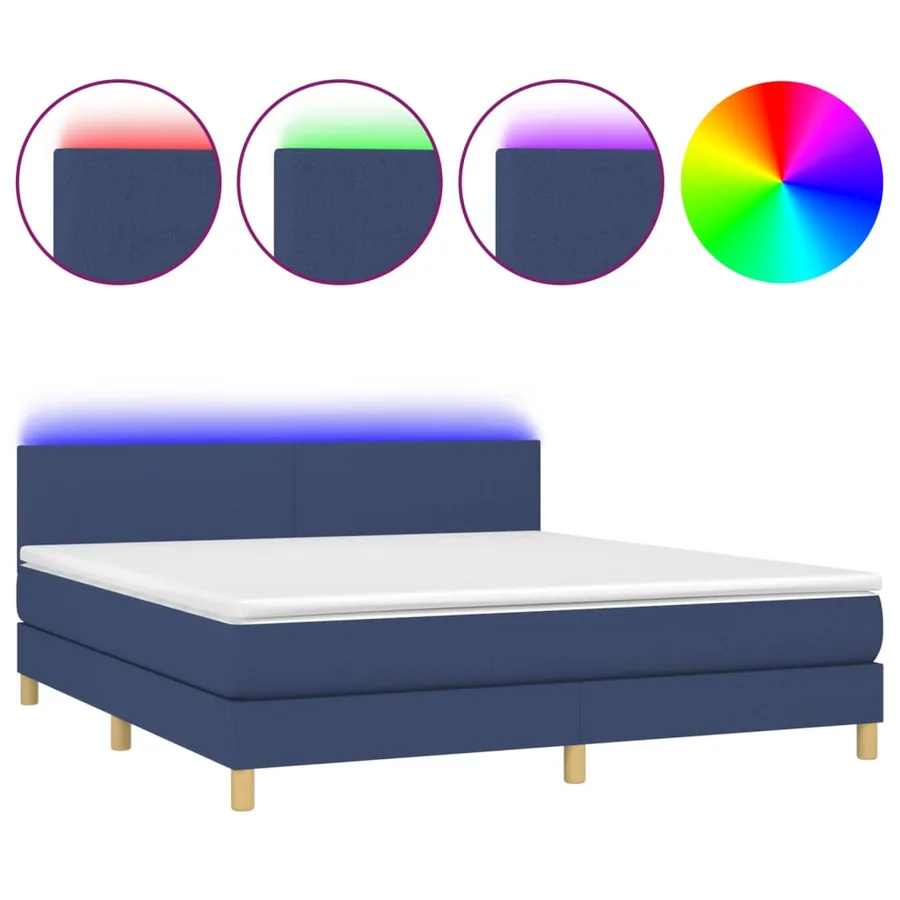 Sommier à lattes de lit avec matelas LED Bleu 160x200 cm Tissu - 2