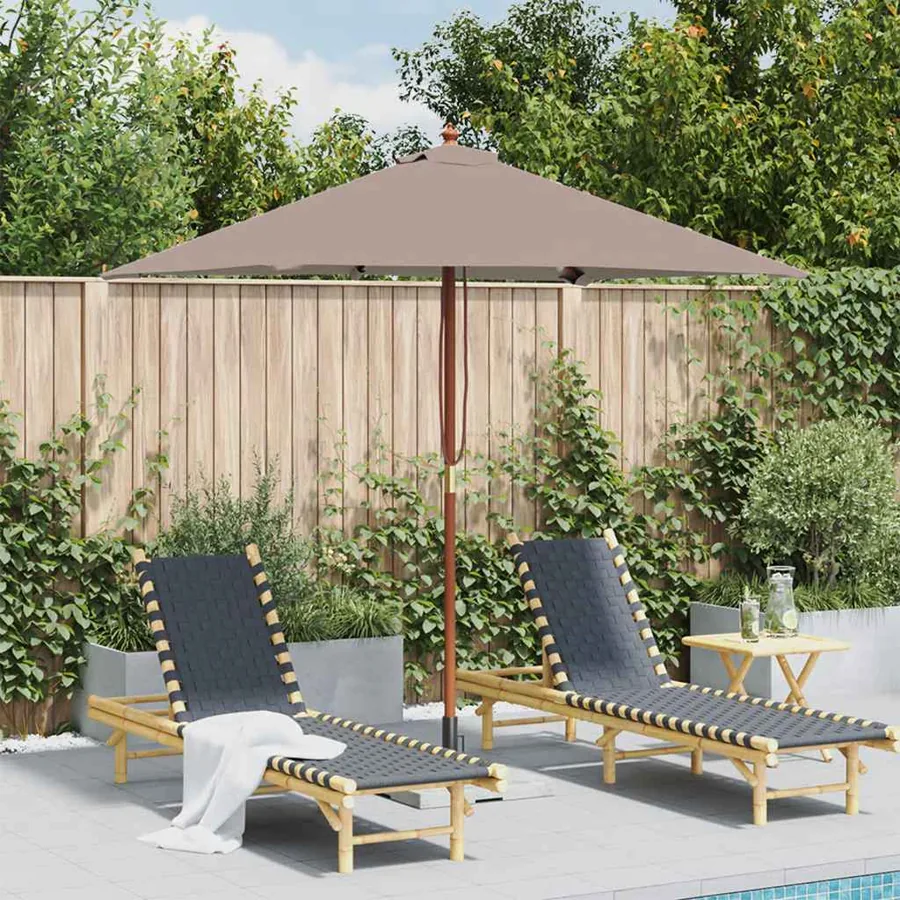 Parasol d'extérieur avec mât en bois 150x200 cm taupe