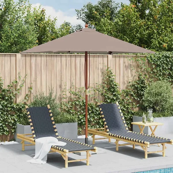 Parasol d'extérieur avec mât en bois 150x200 cm taupe