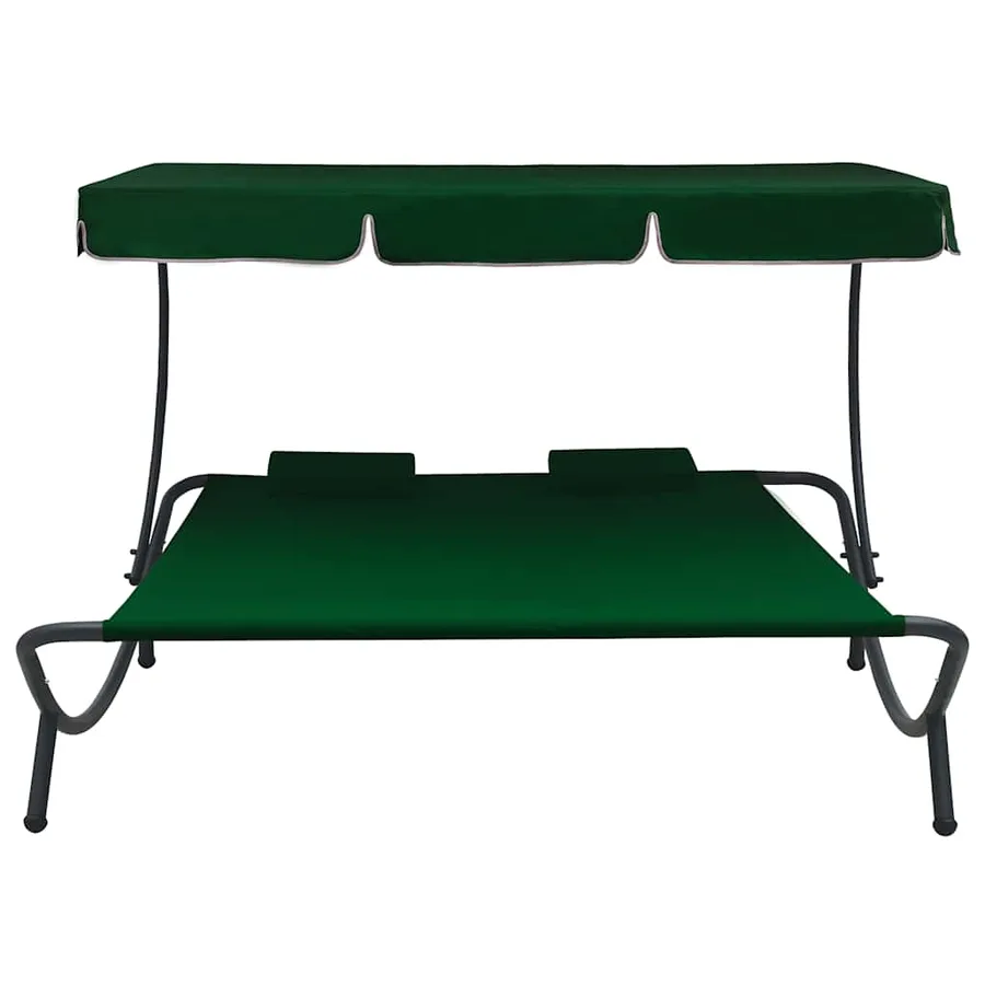 Lit de repos d'extérieur avec auvent et oreillers Vert - 2