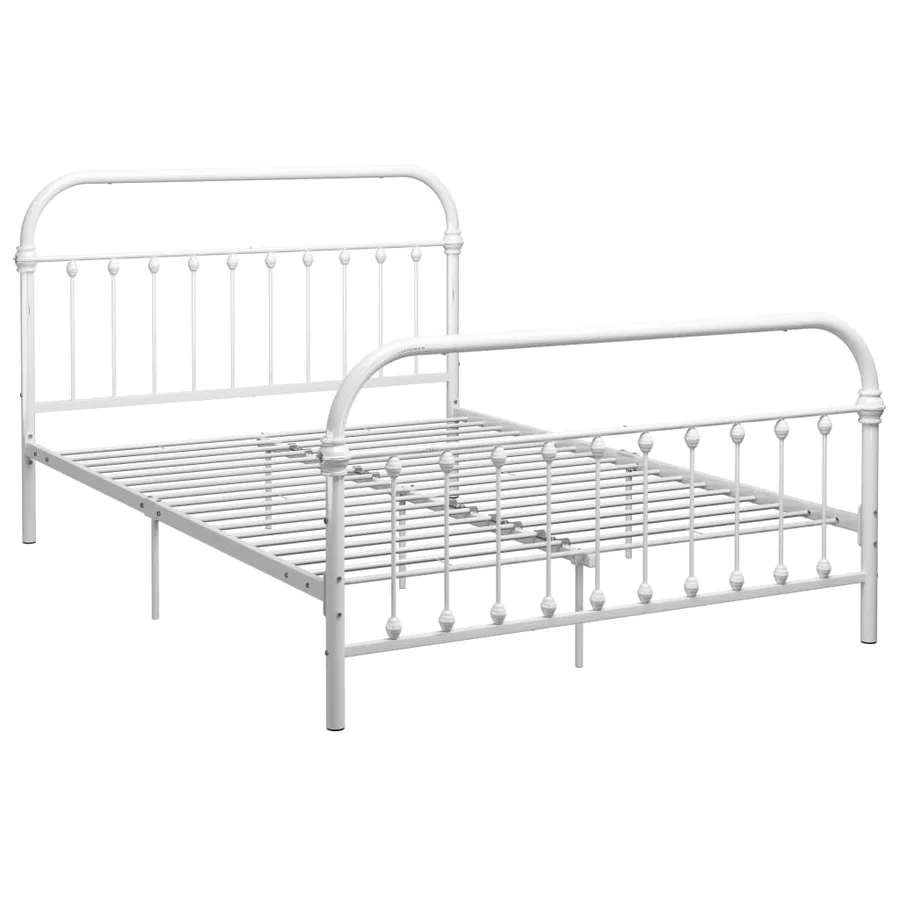 Cadre de lit sans matelas et tête de lit blanc métal 160x200 cm - 2