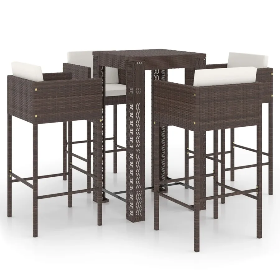 Ensemble bar de jardin 5 pcs et coussins Résine tressée Marron - 2