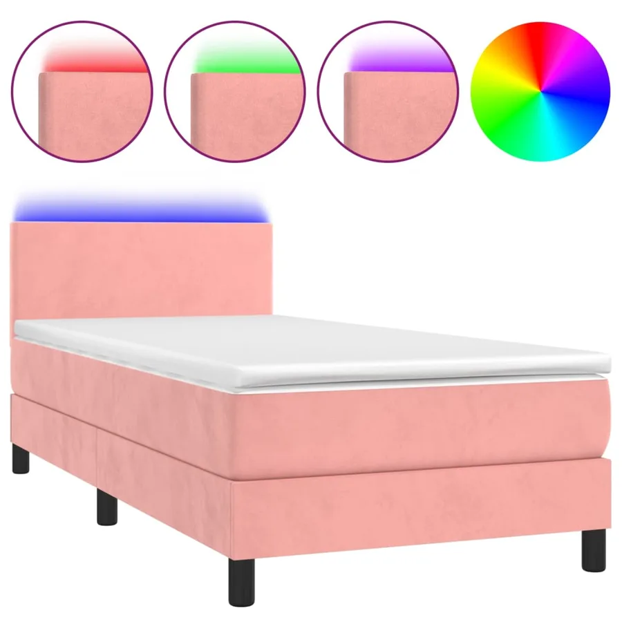Sommier à lattes de lit avec matelas LED Rose 100x200cm Velours - 2