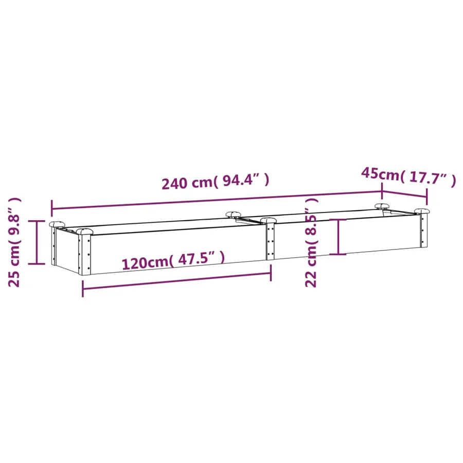 Lit surélevé de jardin doublure 240x45x25 cm bois massif sapin - 8