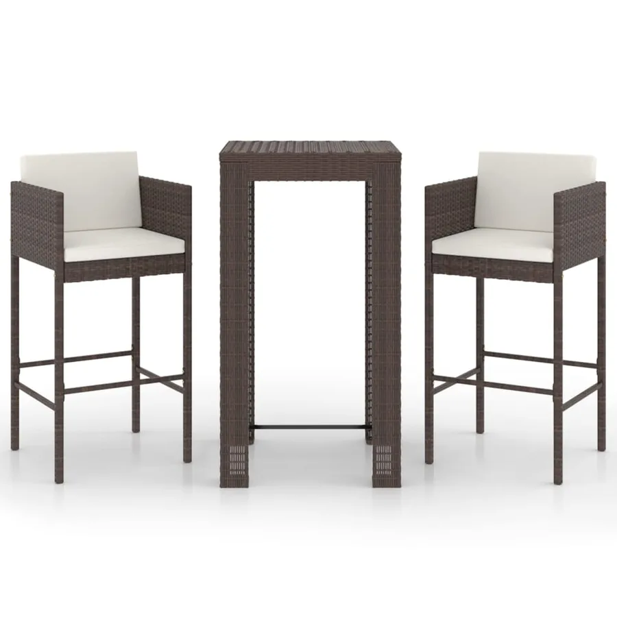 Meubles de bar de jardin 3pcs et coussins Résine tressée Marron - 2