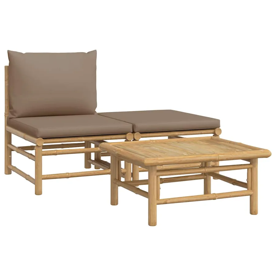 Salon de jardin 3 pcs avec coussins taupe bambou - 2