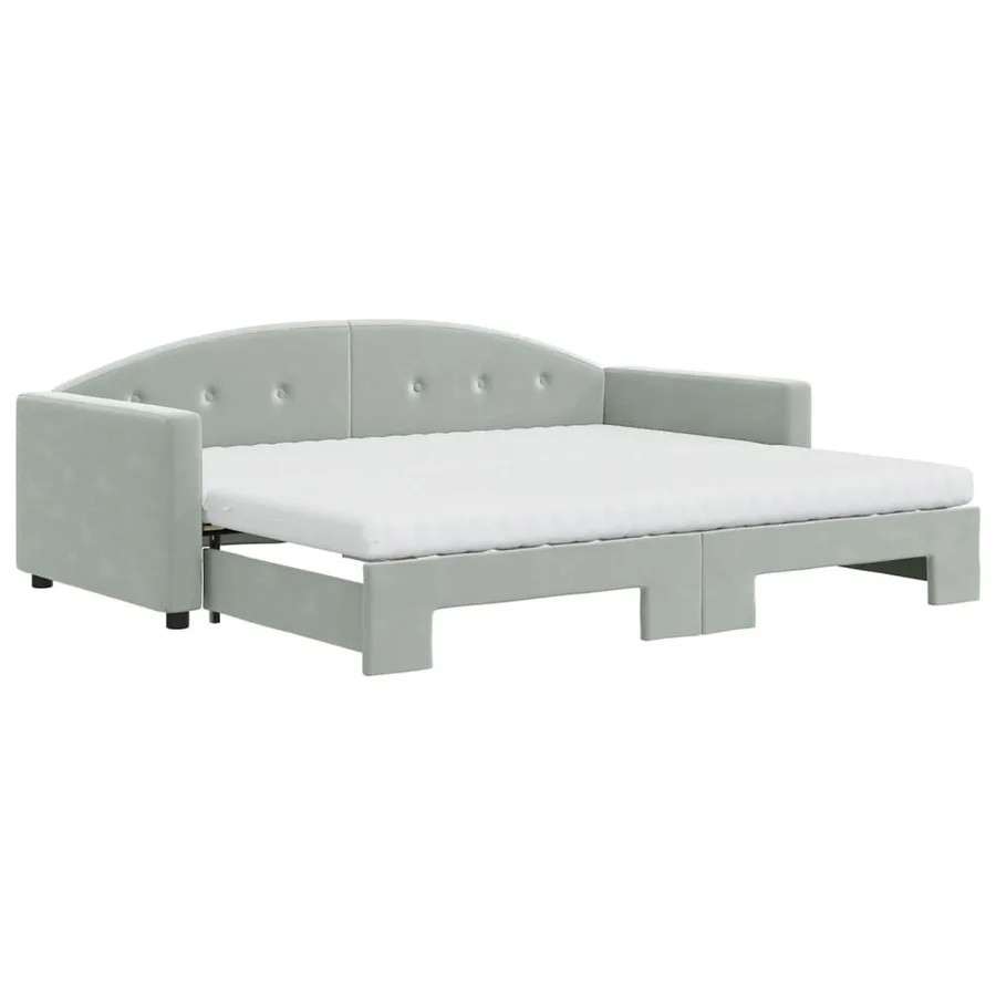 Lit de jour avec gigogne et matelas gris clair 90x190cm velours - 2