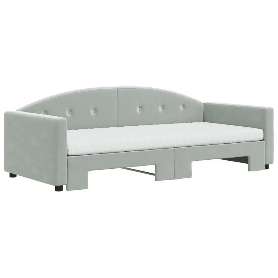 Lit de jour avec gigogne et matelas gris clair 90x190cm velours - 3