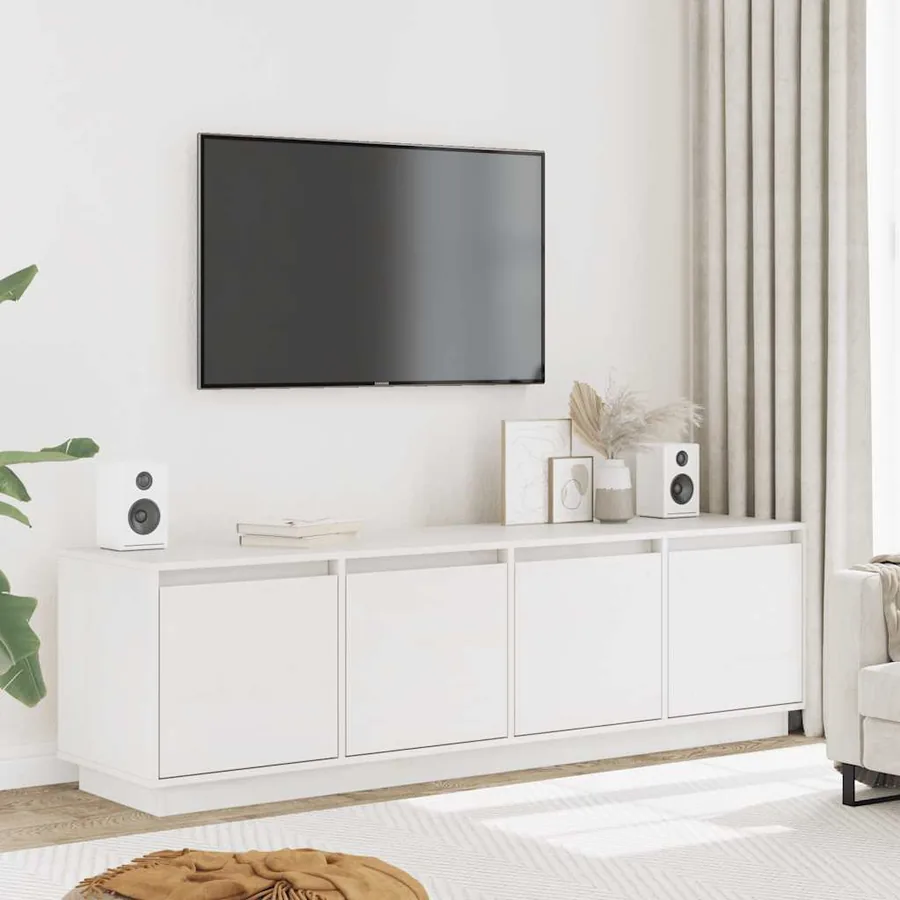 Meuble TV Blanc 156x37x45 cm Bois de pin massif