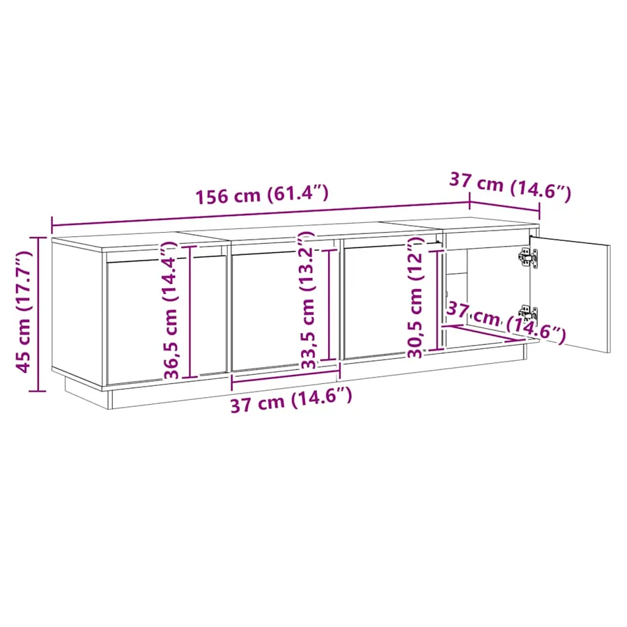 Meuble TV Blanc 156x37x45 cm Bois de pin massif - 10