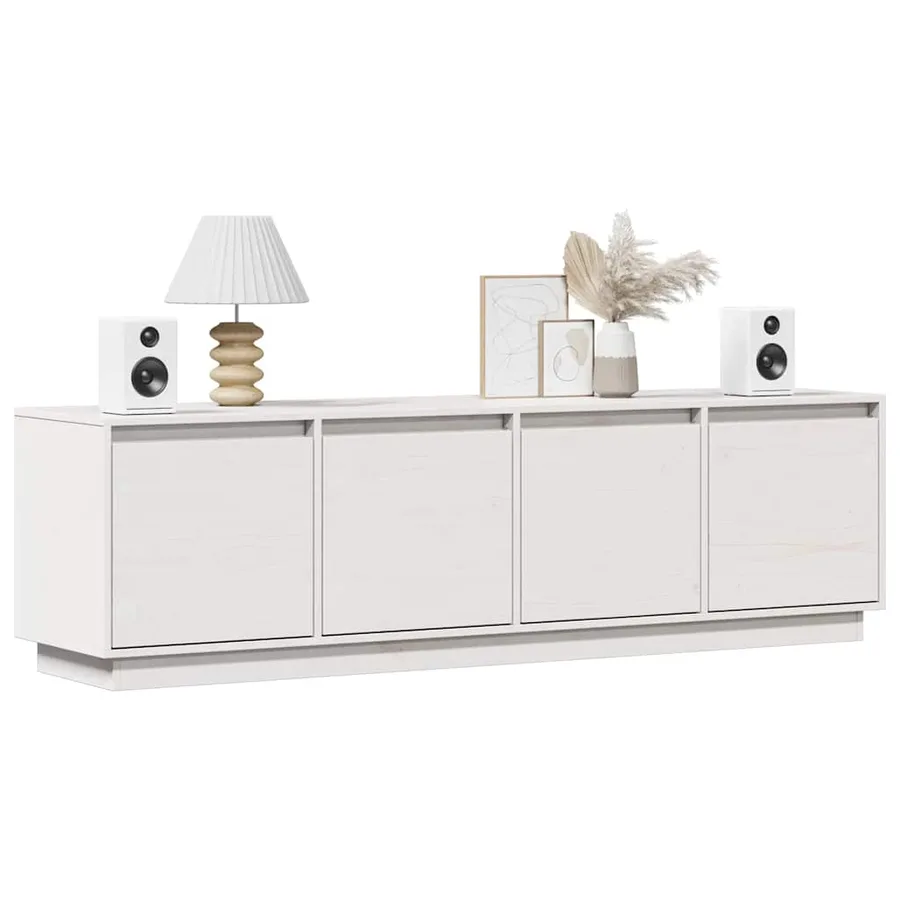 Meuble TV Blanc 156x37x45 cm Bois de pin massif - 3