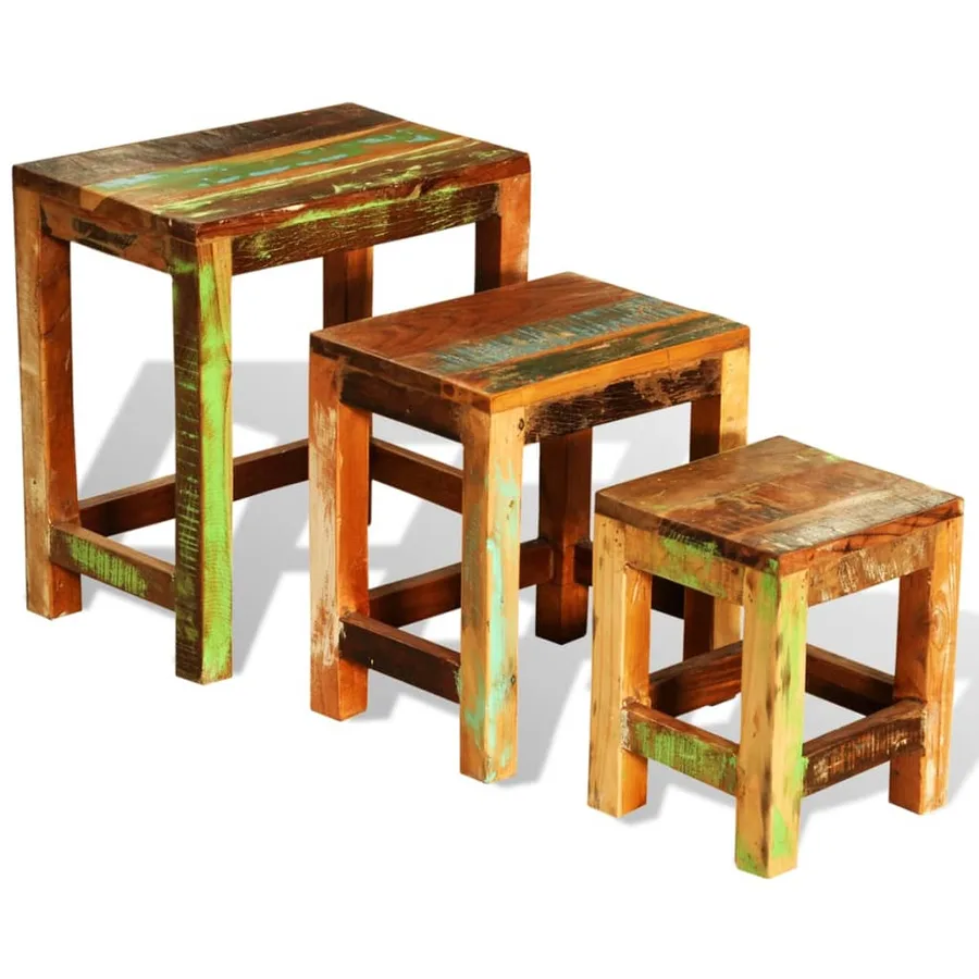 Table gigogne 3 pcs vintage Bois de récupération - 2