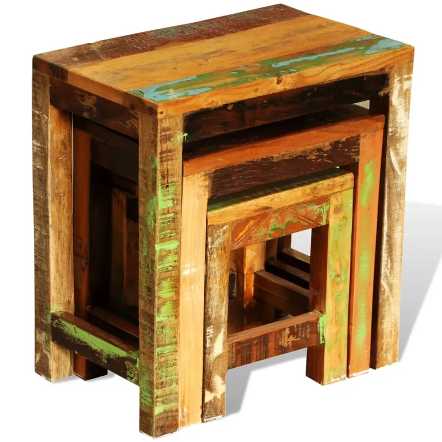 Table gigogne 3 pcs vintage Bois de récupération - 3