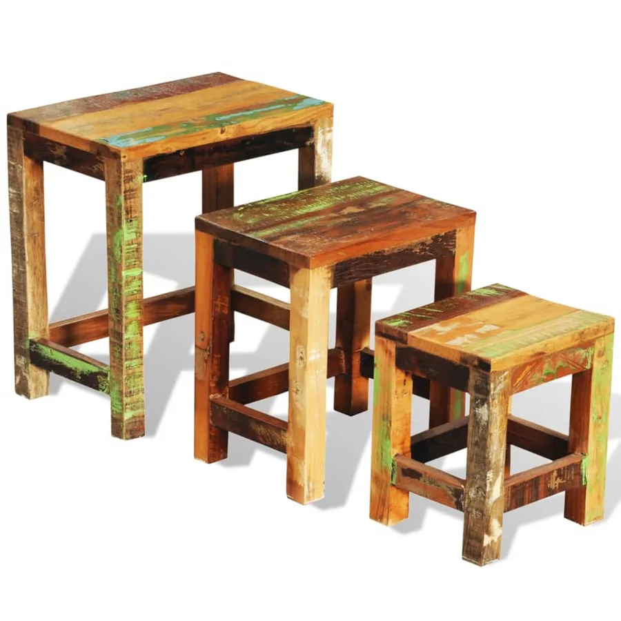 Table gigogne 3 pcs vintage Bois de récupération - 5