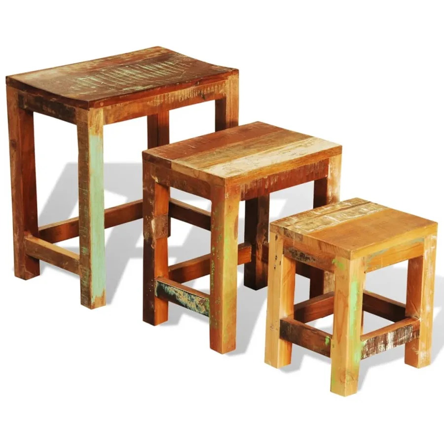Table gigogne 3 pcs vintage Bois de récupération - 6