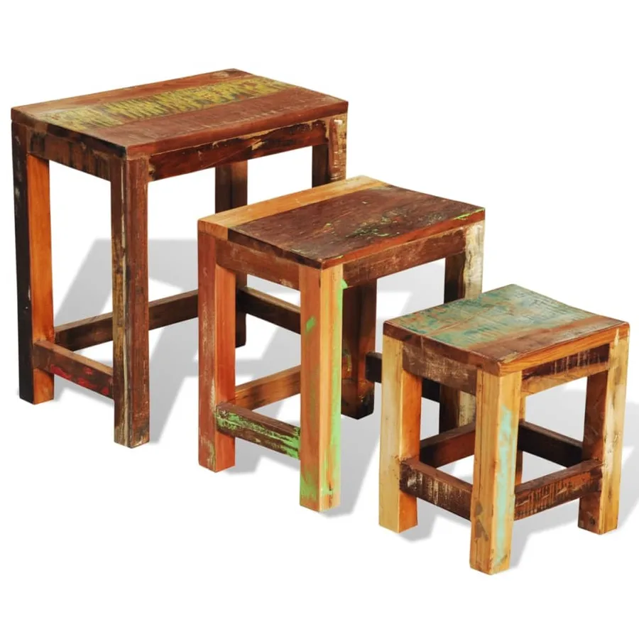 Table gigogne 3 pcs vintage Bois de récupération - 7
