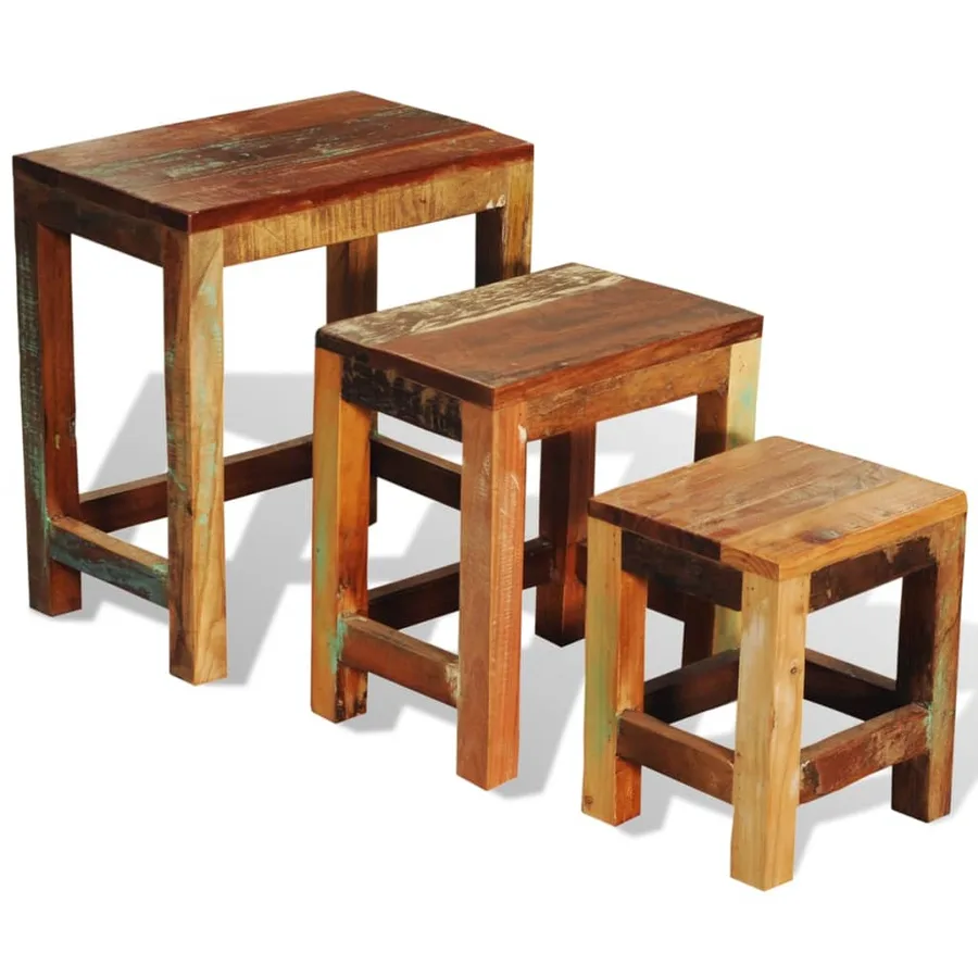 Table gigogne 3 pcs vintage Bois de récupération - 8