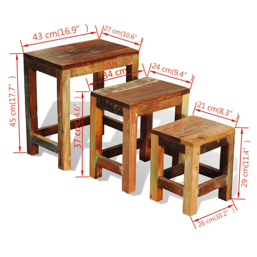 Table gigogne 3 pcs vintage Bois de récupération - 9