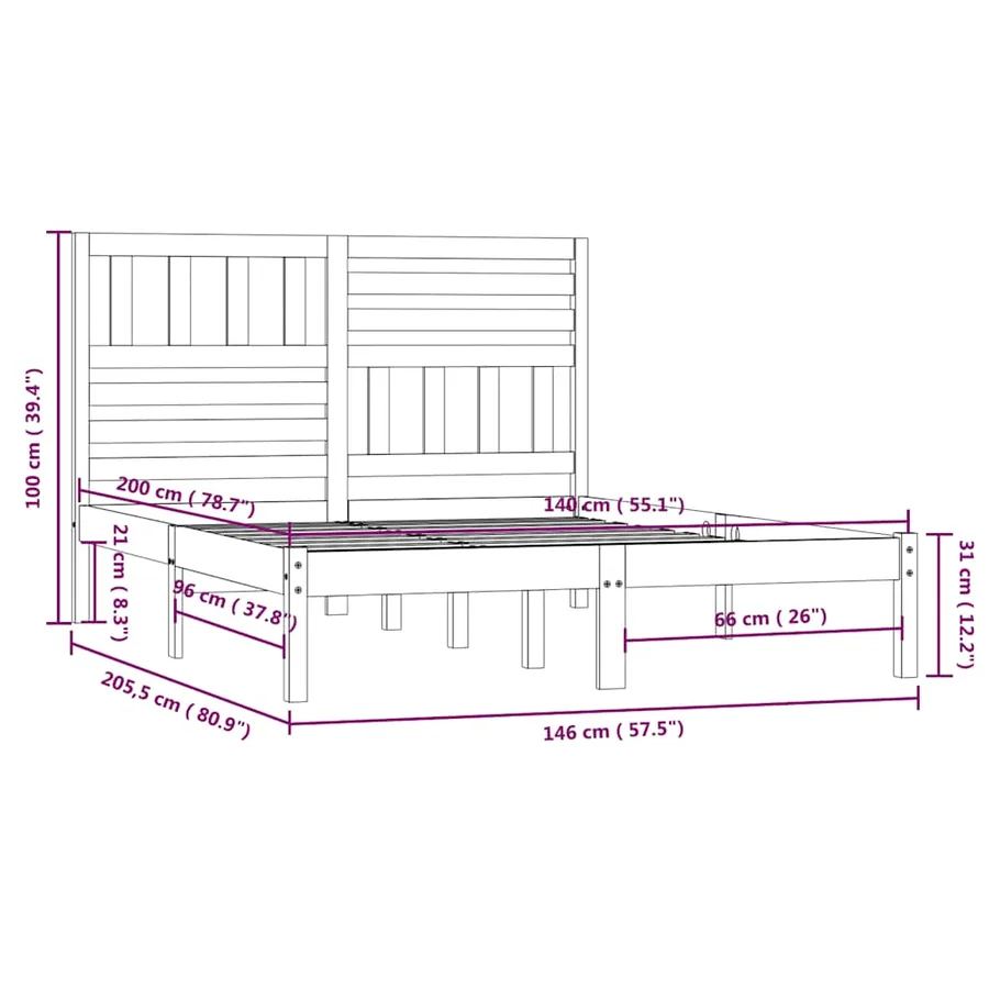 Cadre de lit sans matelas blanc bois de pin massif 140x200 cm - 9