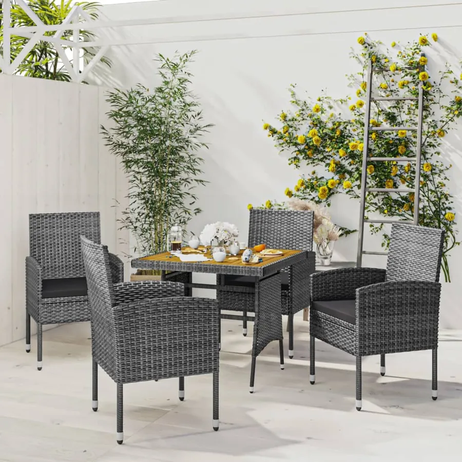 Ensemble à manger d'extérieur 5 pcs Résine tressée Gris