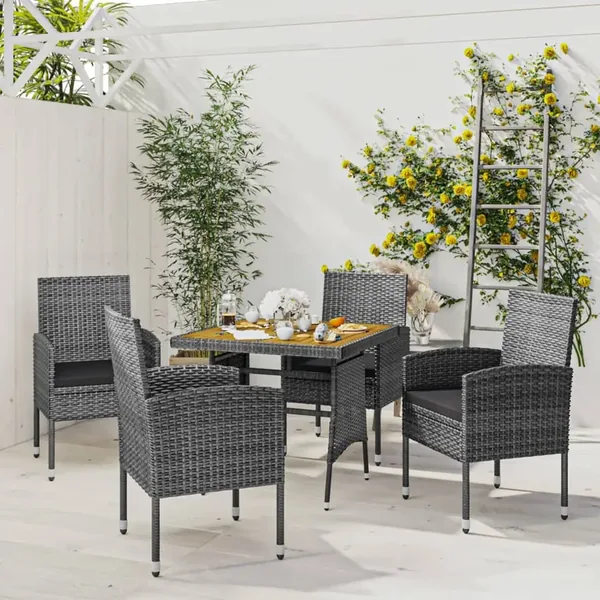 Ensemble à manger d'extérieur 5 pcs Résine tressée Gris