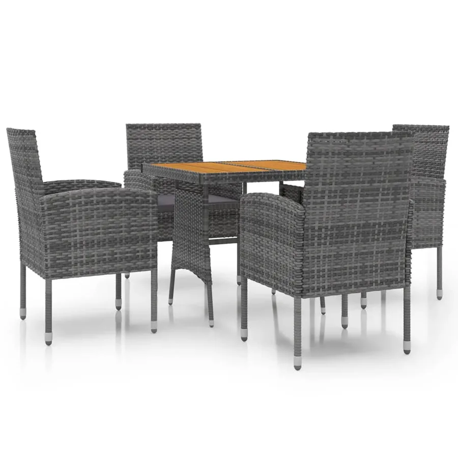 Ensemble à manger d'extérieur 5 pcs Résine tressée Gris - 2