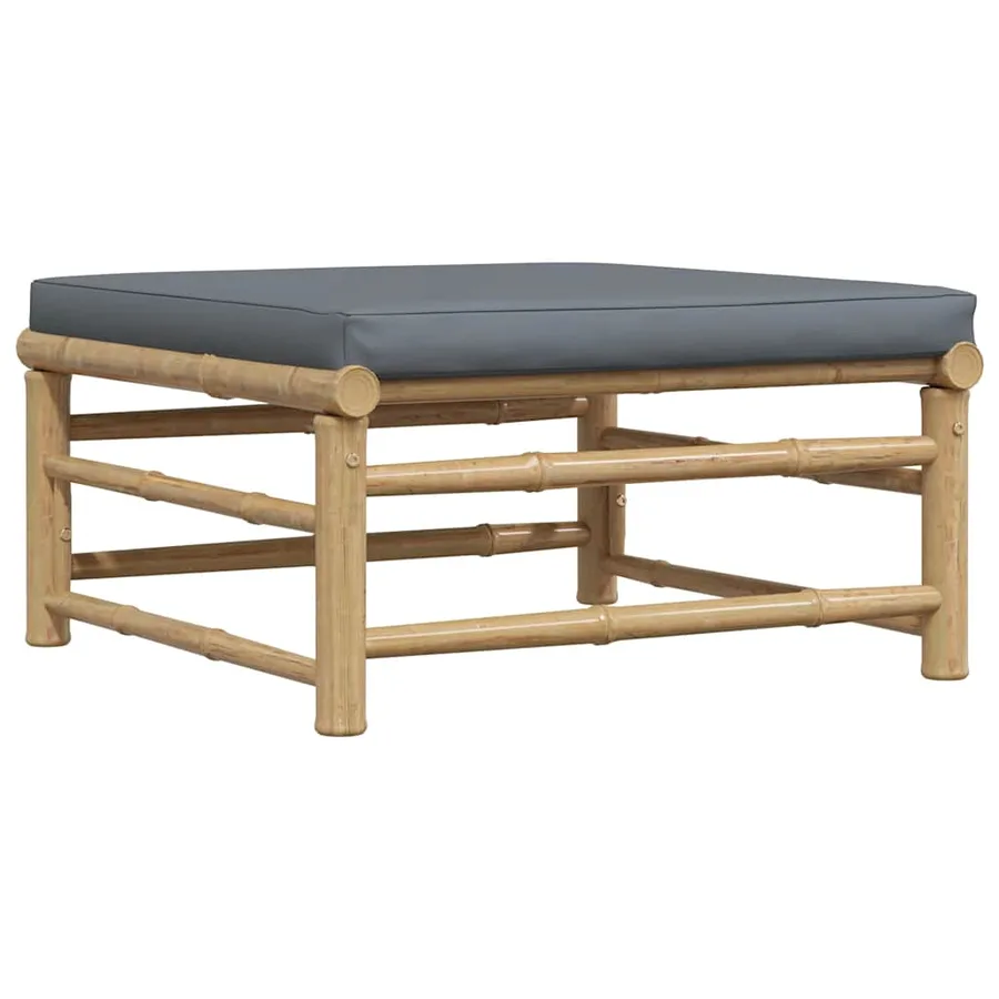 Repose-pied de jardin avec coussin gris foncé Bambou - 2