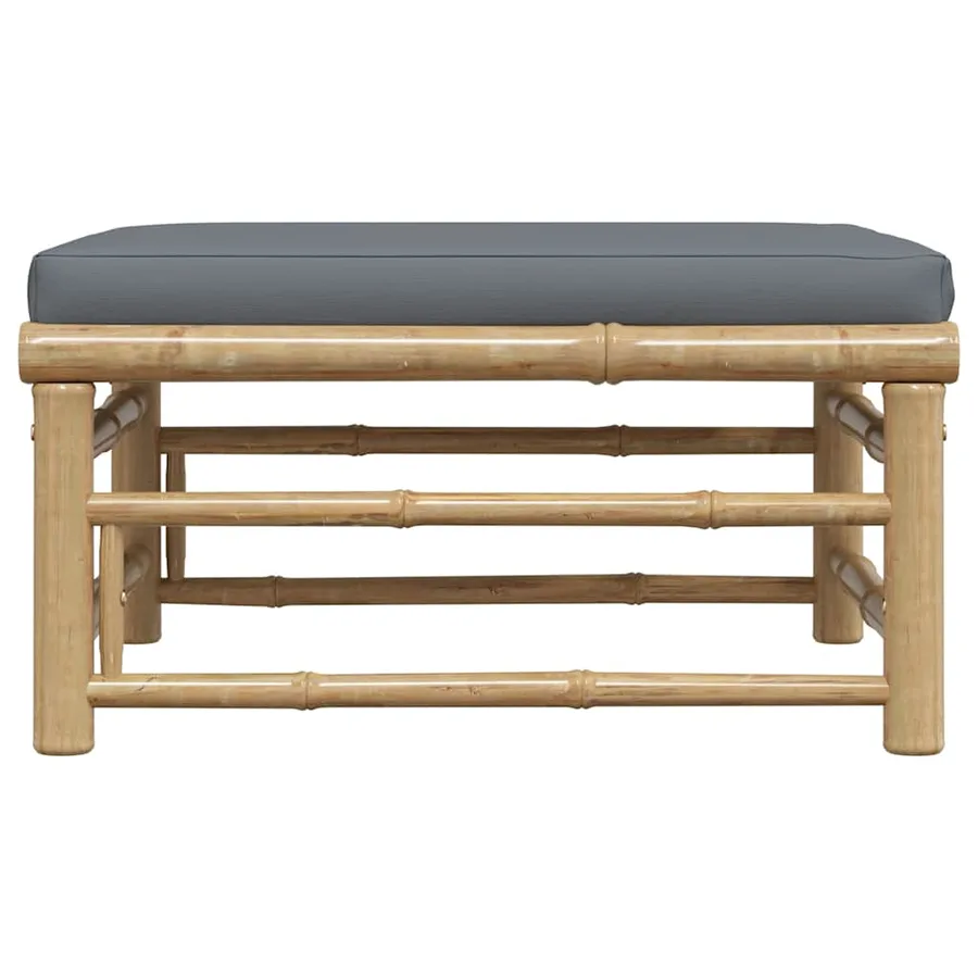 Repose-pied de jardin avec coussin gris foncé Bambou - 4