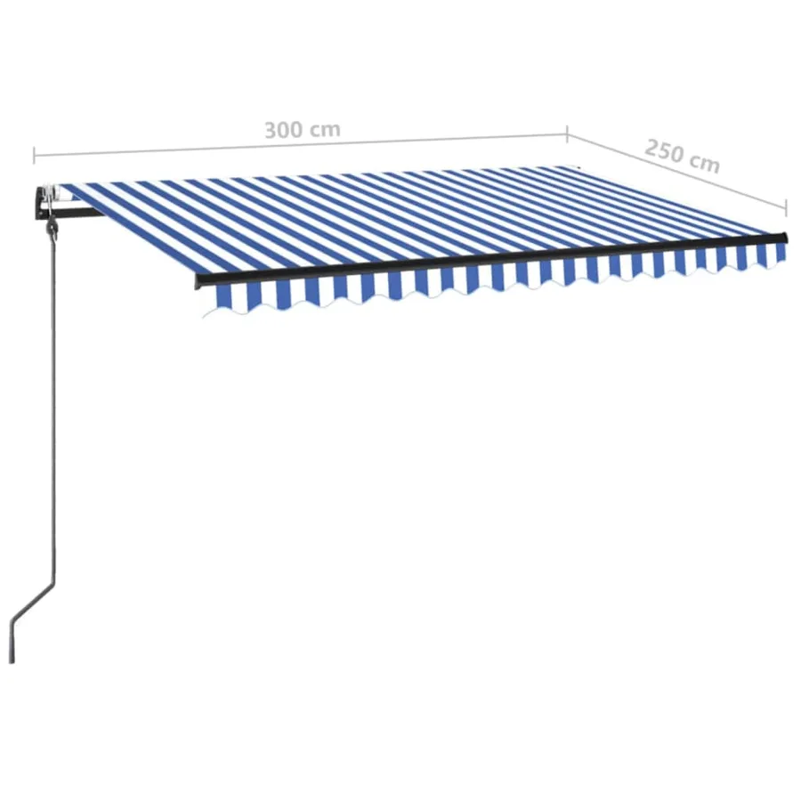 Auvent automatique capteur de vent/LED 300x250 cm Bleu et blanc - 10