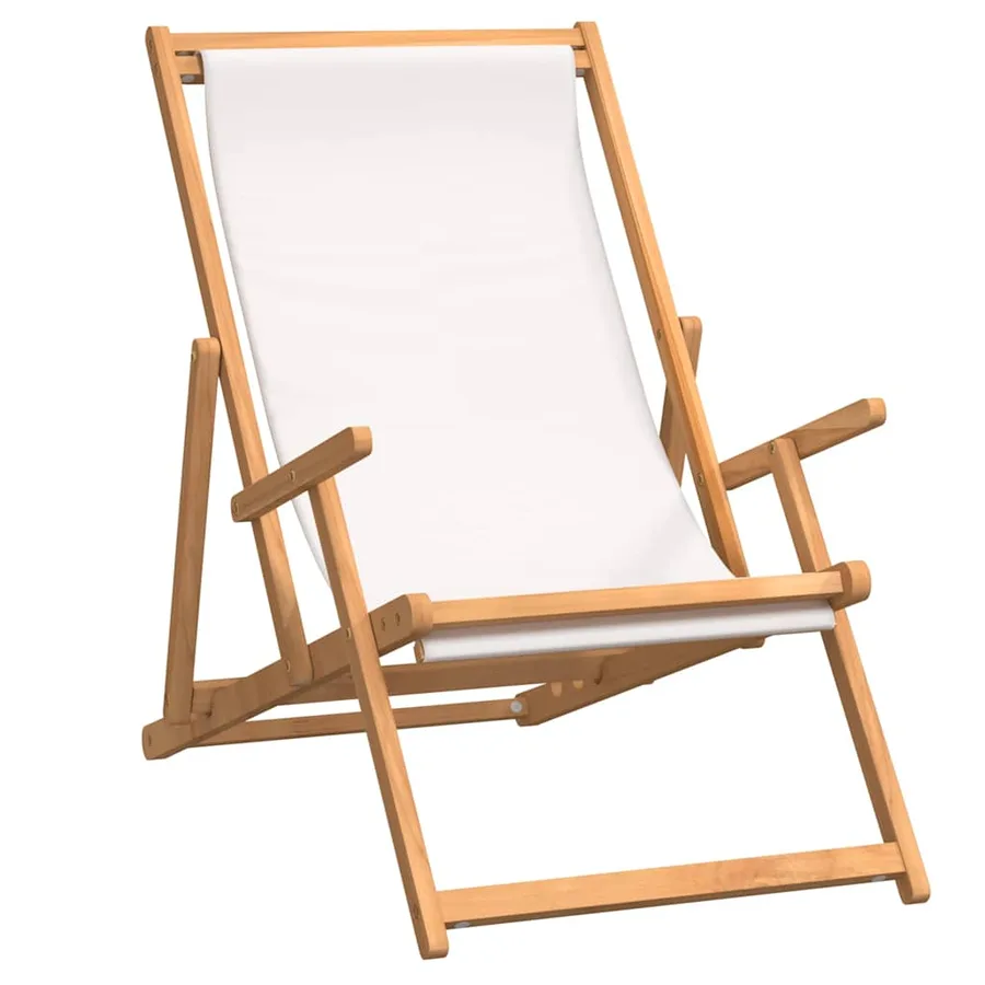 Chaise de plage pliable Bois de teck solide Crème - 2