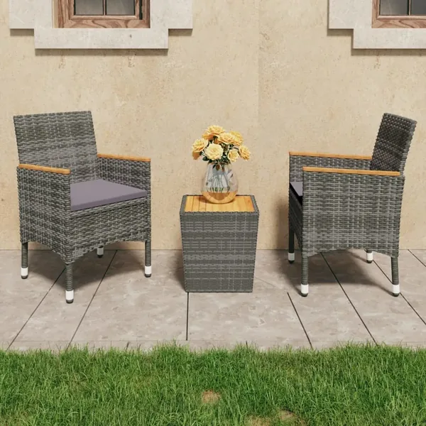 Ensemble de bistro 3 pcs Résine tressée et bois d'acacia Gris