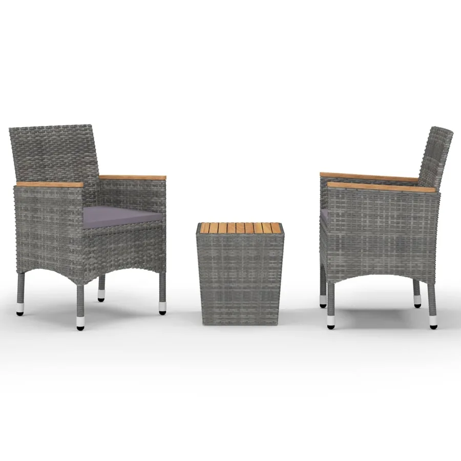 Ensemble de bistro 3 pcs Résine tressée et bois d'acacia Gris - 2