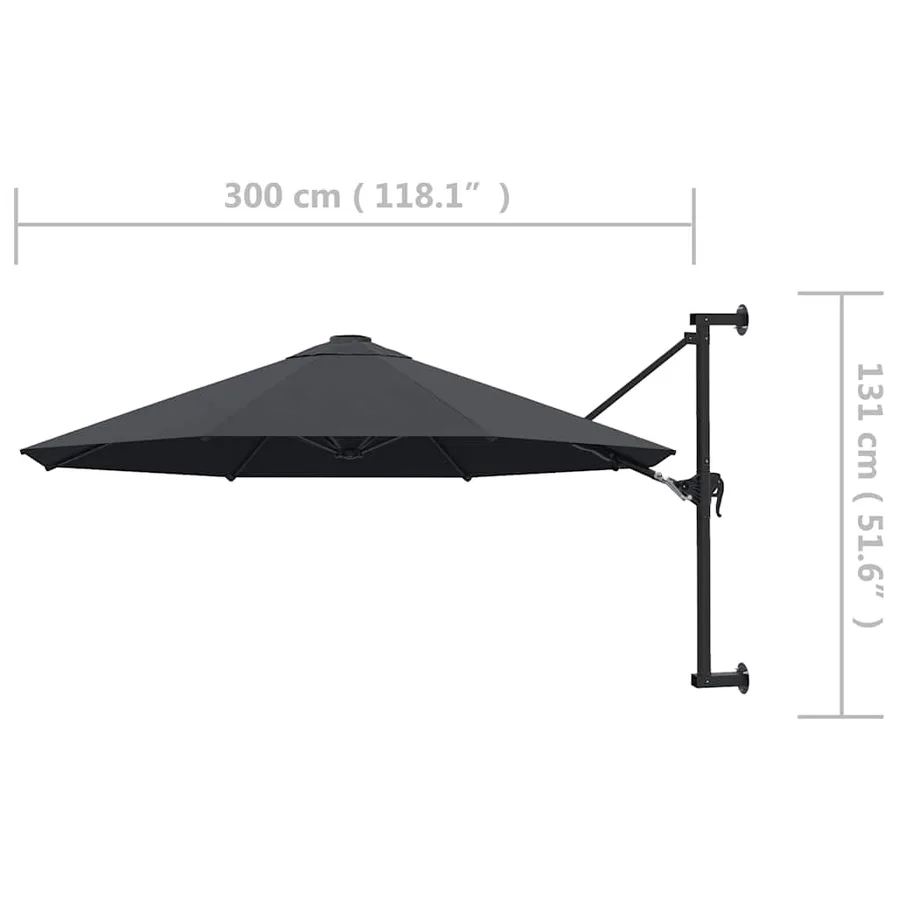 Parasol mural avec mât métallique 300 cm Anthracite - 8