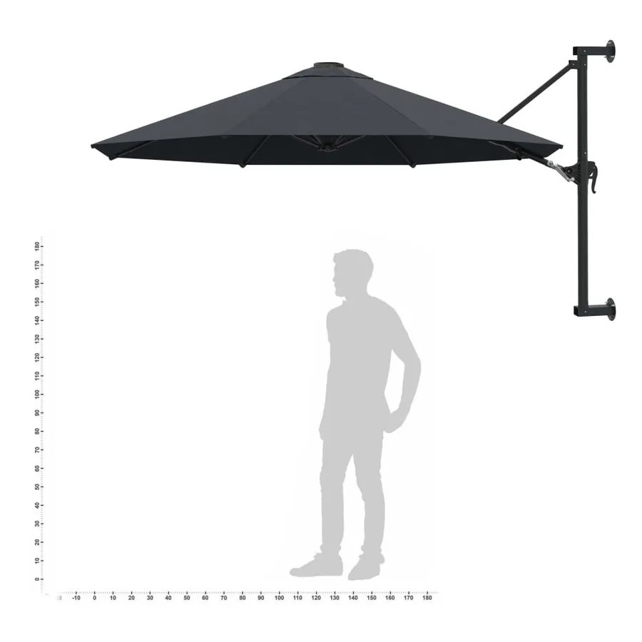 Parasol mural avec mât métallique 300 cm Anthracite - 9