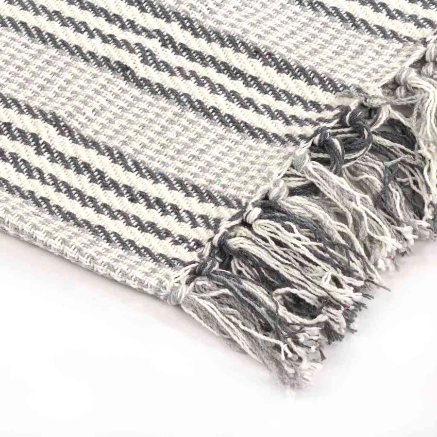 Couverture coton à rayures 125x150 cm Gris et Blanc - 4