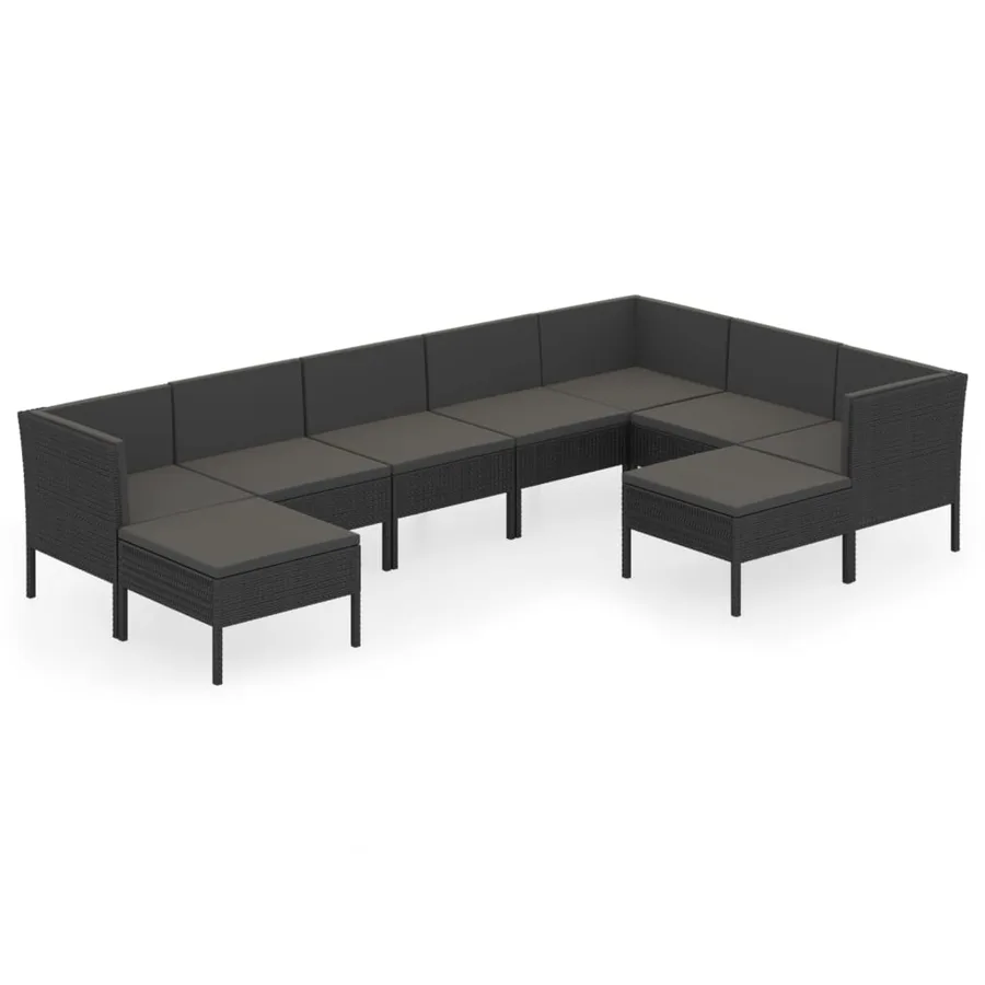 Salon de jardin 9 pcs avec coussins Résine tressée Noir - 2