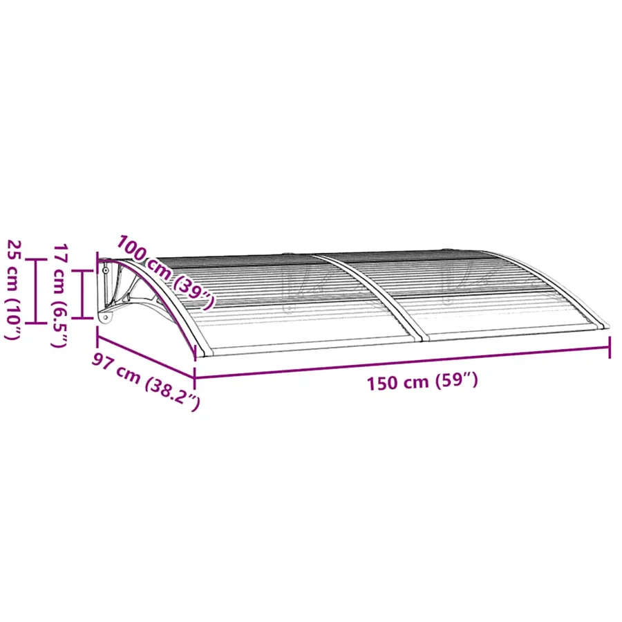 Auvent de porte Noir 150x100 cm Polycarbonate - 7