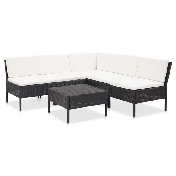 Salon de jardin 6 pcs avec coussins Résine tressée Noir