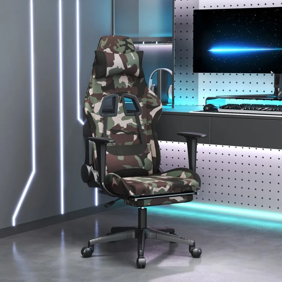 Chaise de jeu avec repose-pied Camouflage et noir Tissu