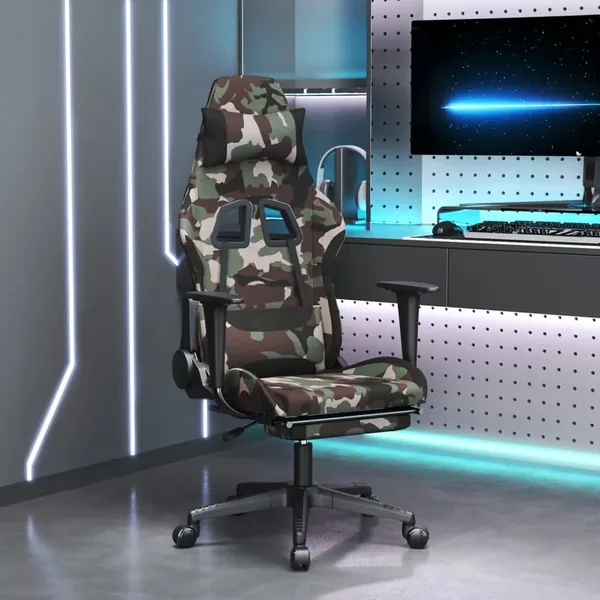 Chaise de jeu avec repose-pied Camouflage et noir Tissu
