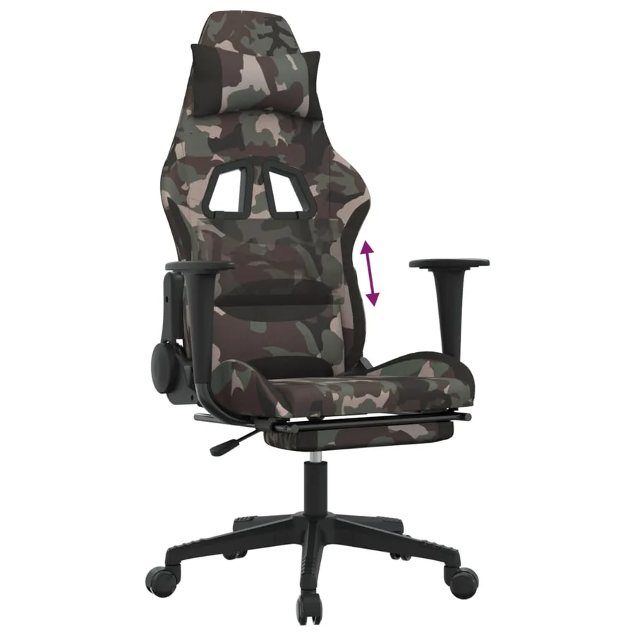 Chaise de jeu avec repose-pied Camouflage et noir Tissu - 8