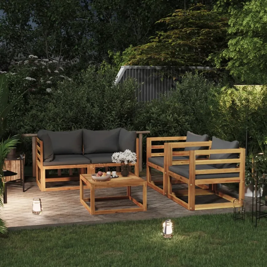 Salon de jardin 5 pcs avec coussin Bois d'acacia solide