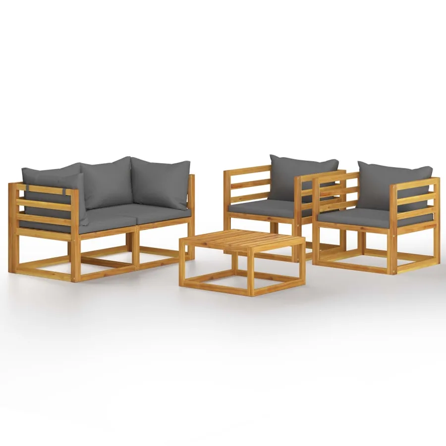 Salon de jardin 5 pcs avec coussin Bois d'acacia solide - 2
