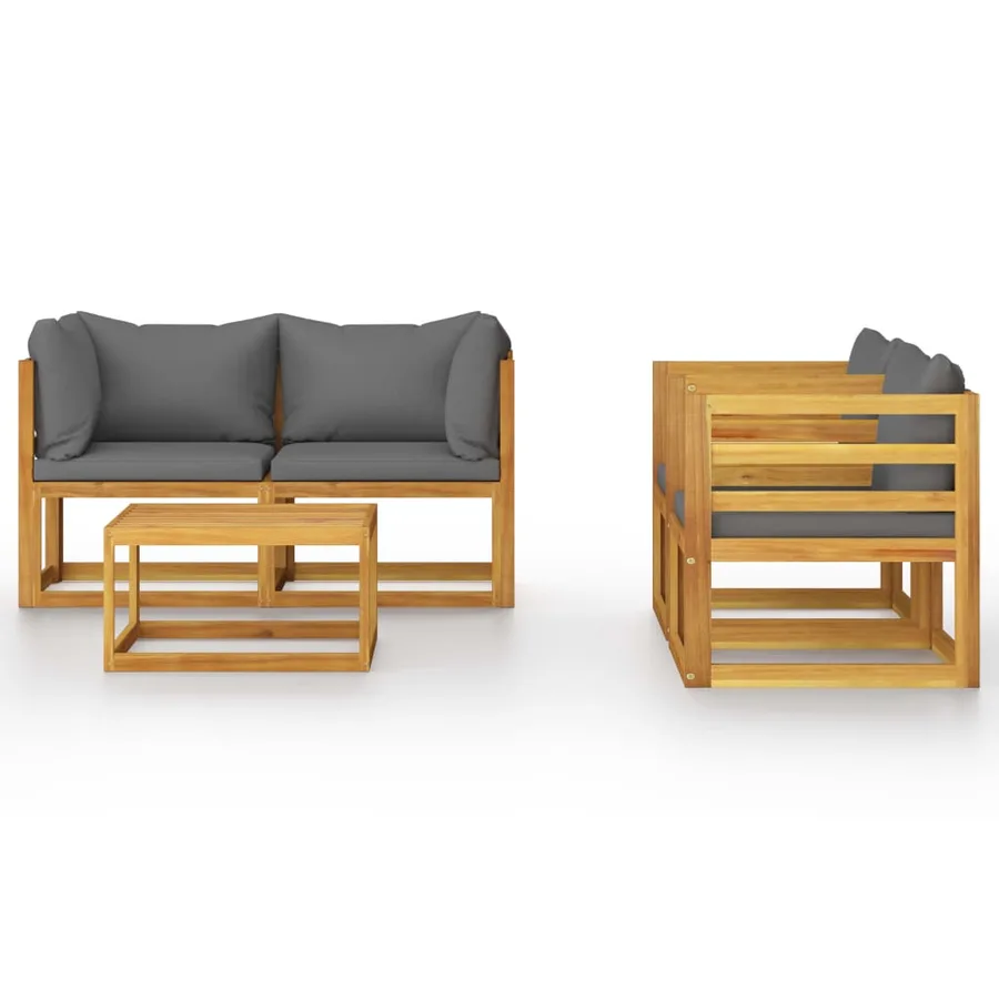 Salon de jardin 5 pcs avec coussin Bois d'acacia solide - 3