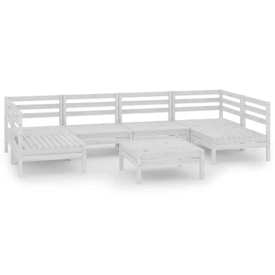 Salon de jardin 7 pcs Blanc Bois de pin massif - 2