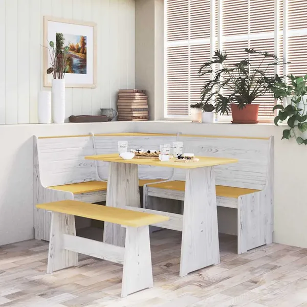 Banc d'angle REINE 151 cm marron miel et blanc bois pin solide