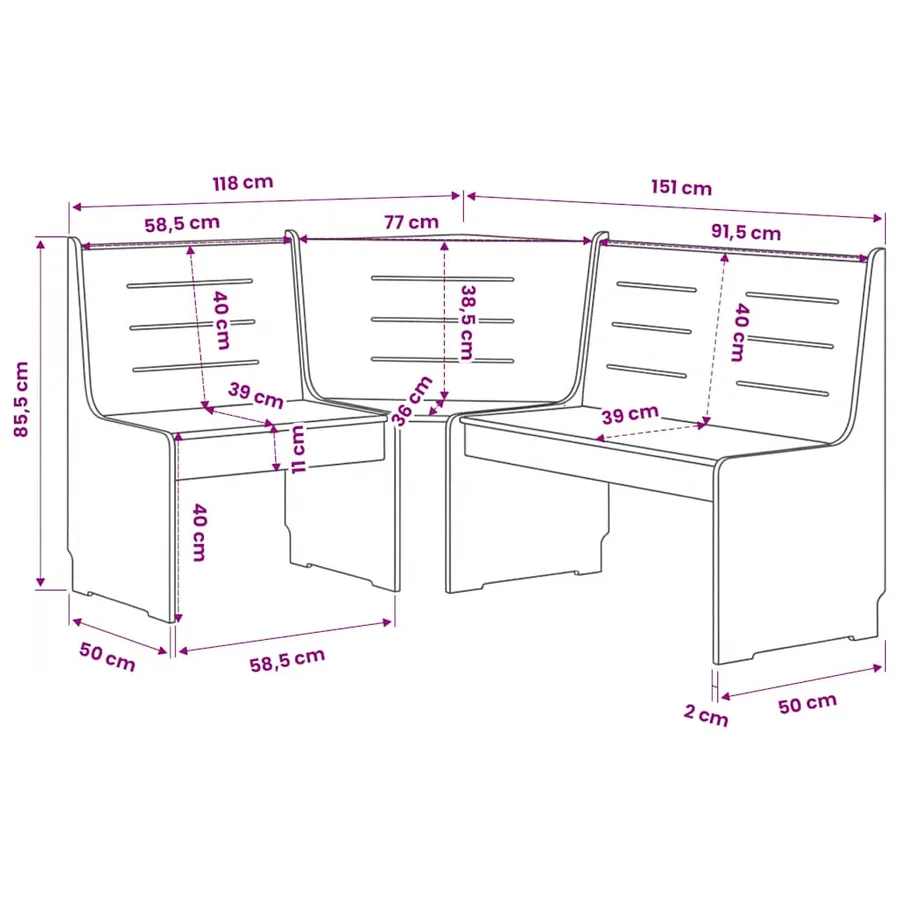 Banc d'angle REINE 151 cm marron miel et blanc bois pin solide - 5